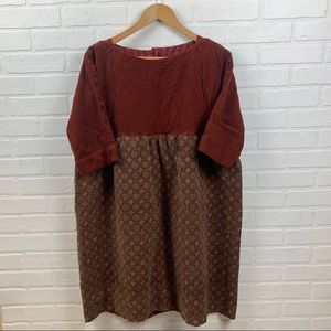 Maeve by Anthropology Corduroy Maria Babydoll Style Midi Dress Vintage Fabric